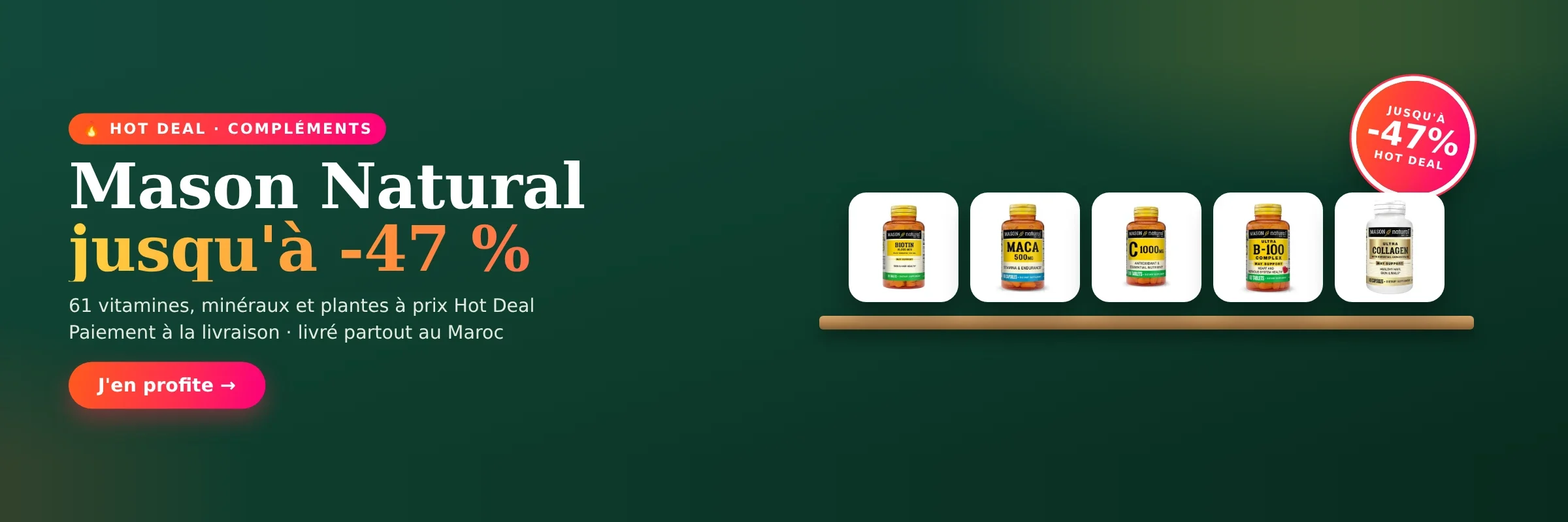 Hot Deal compléments Mason Natural : jusqu'à -47 % sur 61 vitamines, minéraux et plantes