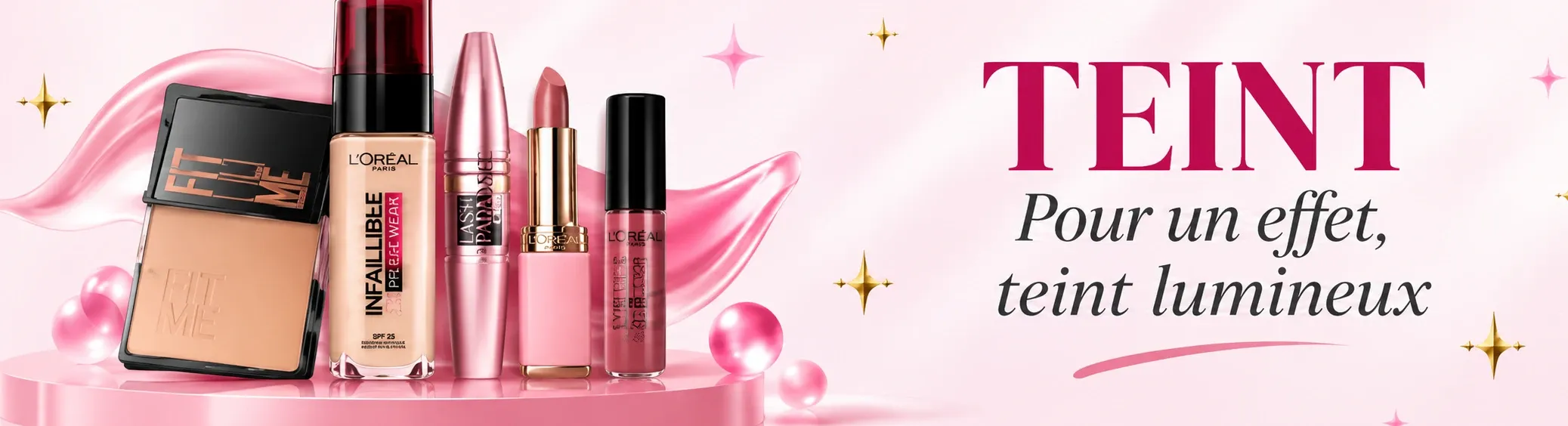 Teint — pour un effet teint lumineux : Fit Me, Infaillible, Lash Sensational, NYX Butter Gloss