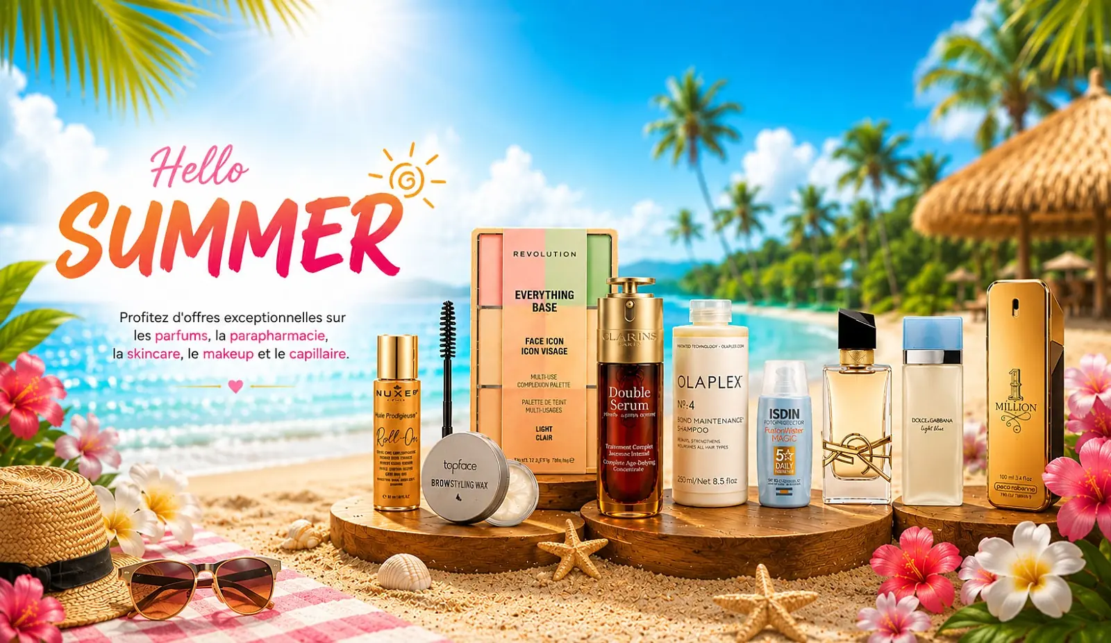 Hello Summer — Profitez d'offres exceptionnelles sur les parfums, la parapharmacie, la skincare, le makeup et le capillaire.