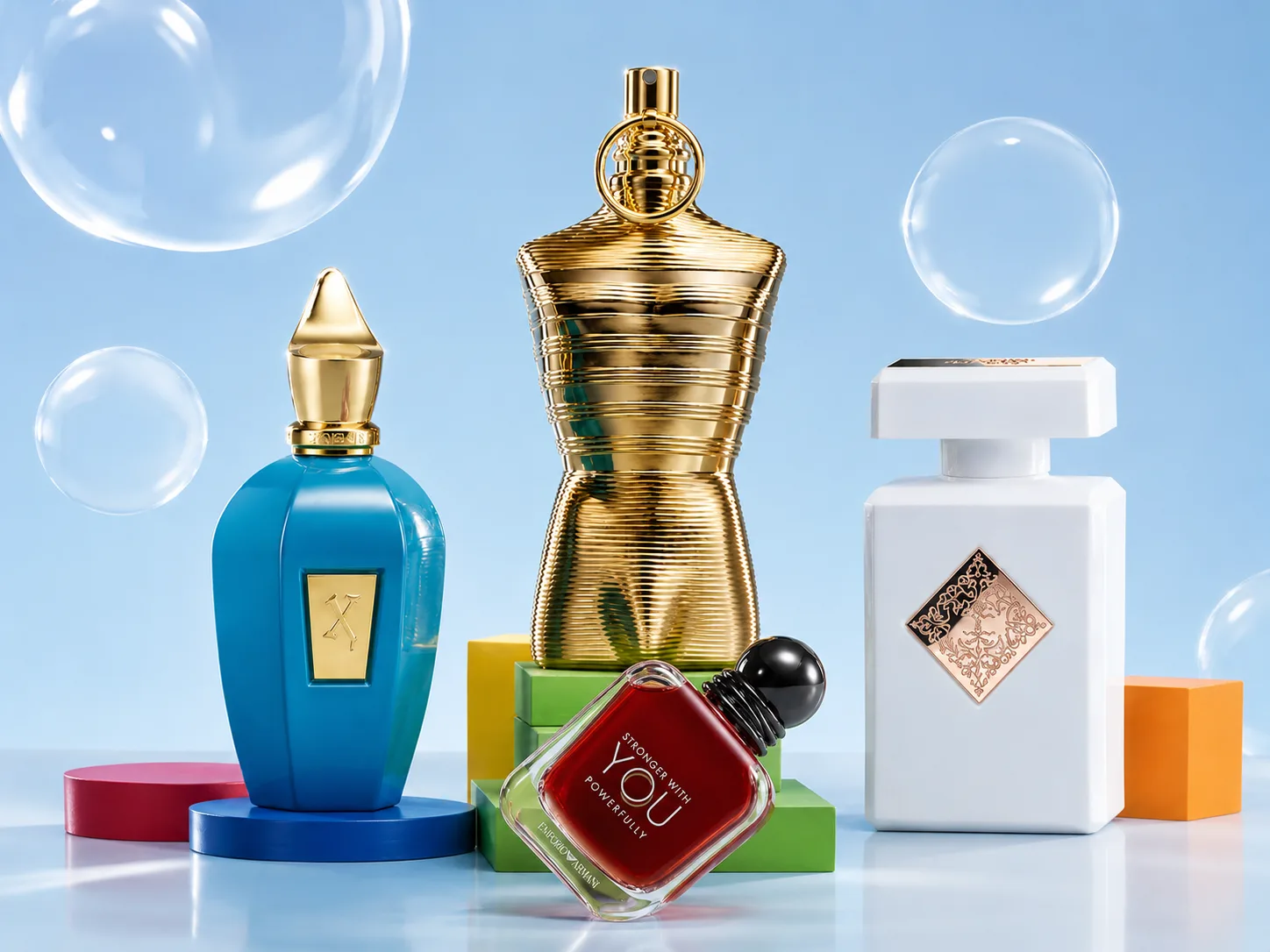 Flacons de parfum de niche — Xerjoff, Jean Paul Gaultier, Initio et Emporio Armani